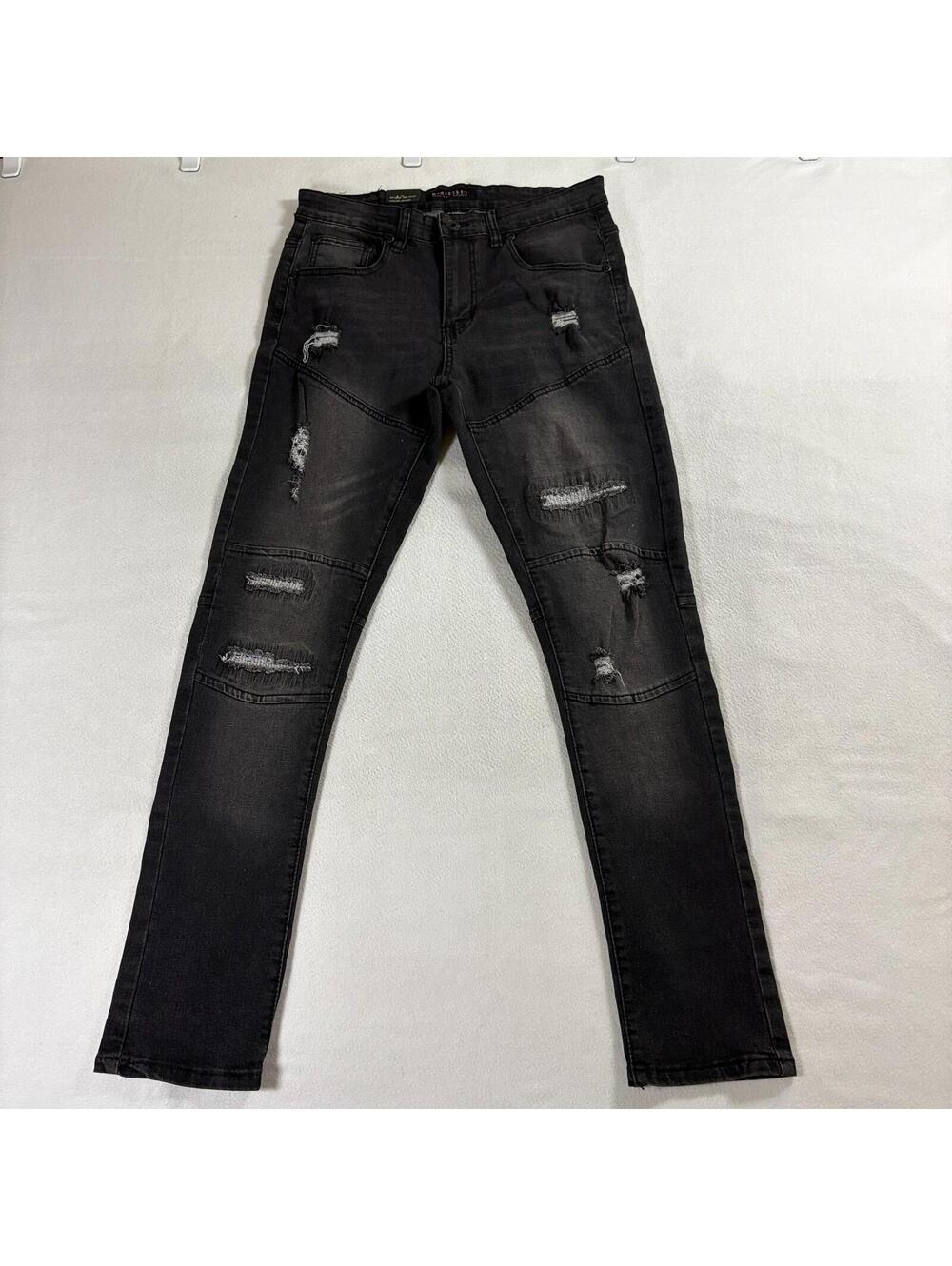 Distressed Skinny Jeans Moto Black Stretch M Society 32x30 Fits 31X31 NWT Punk